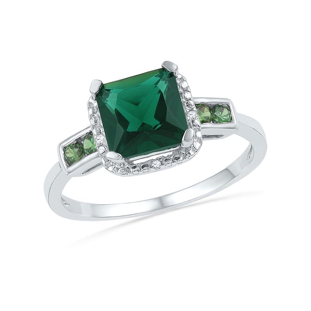 10kt White Gold Womens Princess Lab-Created Emerald Solitaire Ring 1/5 Cttw