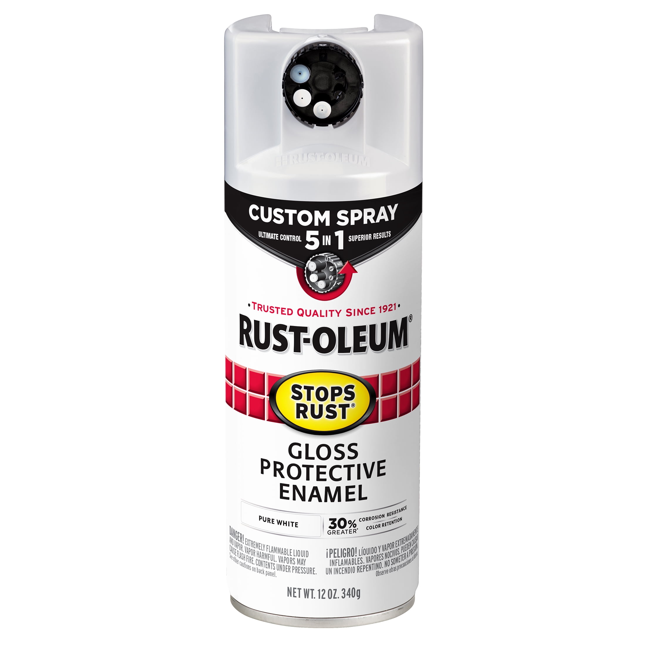 6 Pack, Pure White, Rust-Oleum Stops Rust Custom Spray 5 in 1 Gloss Spray Paint-384745, 12 oz