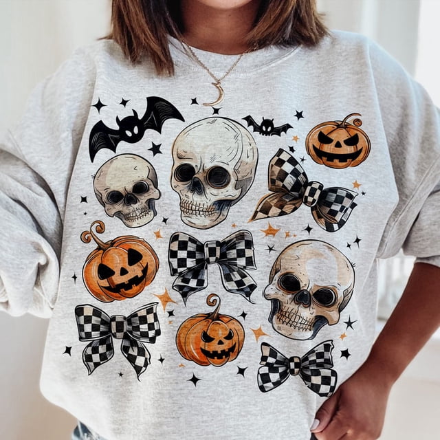 Halloween Skull Bow Sweatshirt, Coquette Bow Halloween Sweatshirt, Halloween Sweatshirt, Skeleton Sweatshirt, Spooky Season Sweatshirt, Coquette Sweatshirt