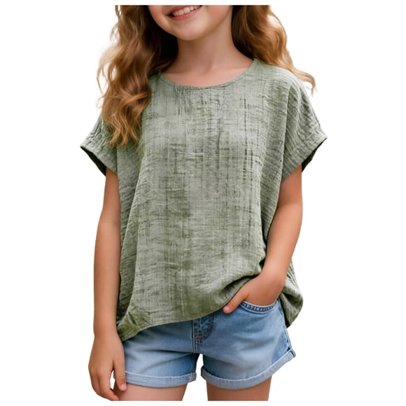 Akiihool Clothes for Teen Girls Girls Short Sleeve T Shirts Kids Summer Crewneck Color Block Tops Fashion Tees (Light Green,15-16 Years)