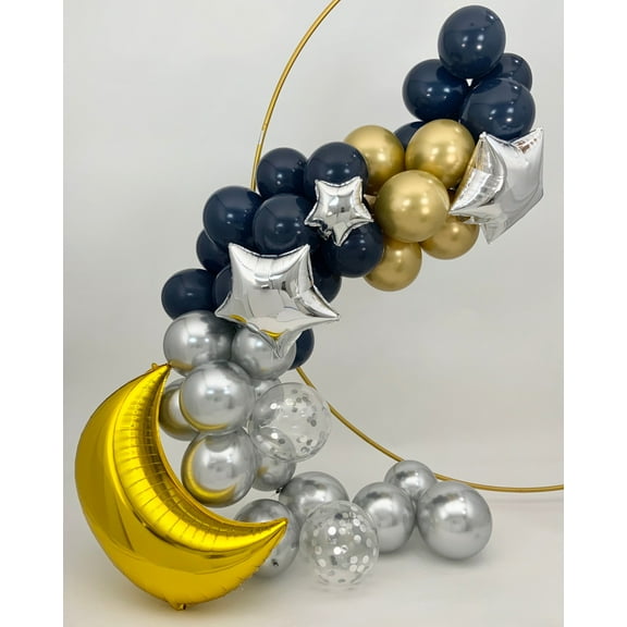 Sweet Moon 50 Piece Moon and Star Balloons Garland Set- Baby Shower, Birthday, Gender Reveal, Bridal Shower. Eid, and Ramadan Party Decoration (Navy Blue)