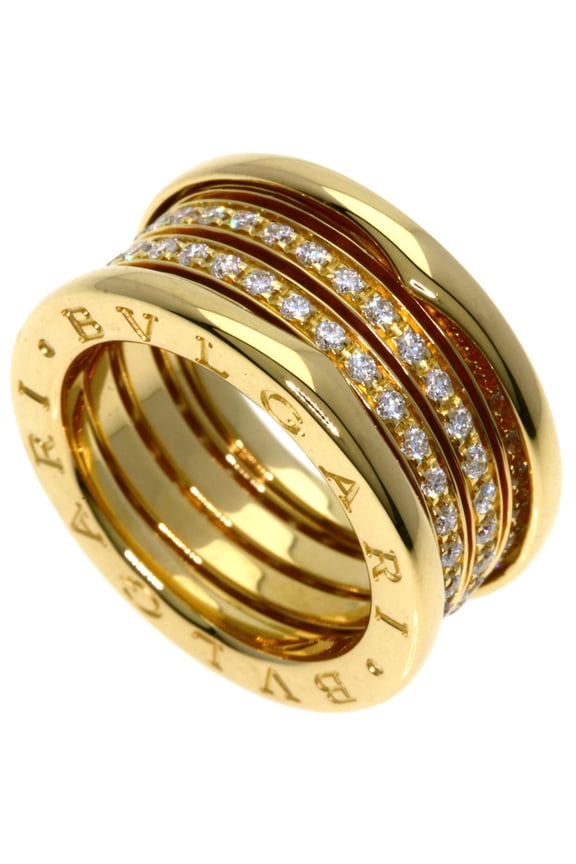 Pre-Owned BVLGARI B-zero1 3-band full diamond ring, size #50, 18K yellow gold, women's.