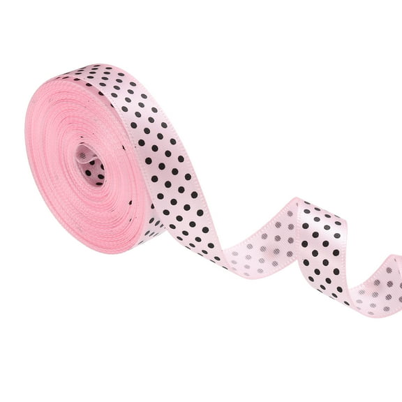 Polka Dots Grosgrain Ribbon 5/8 Inch, 10 Yard Spool for Gift Wrapping for Gift Wrapping Light Pink/Black