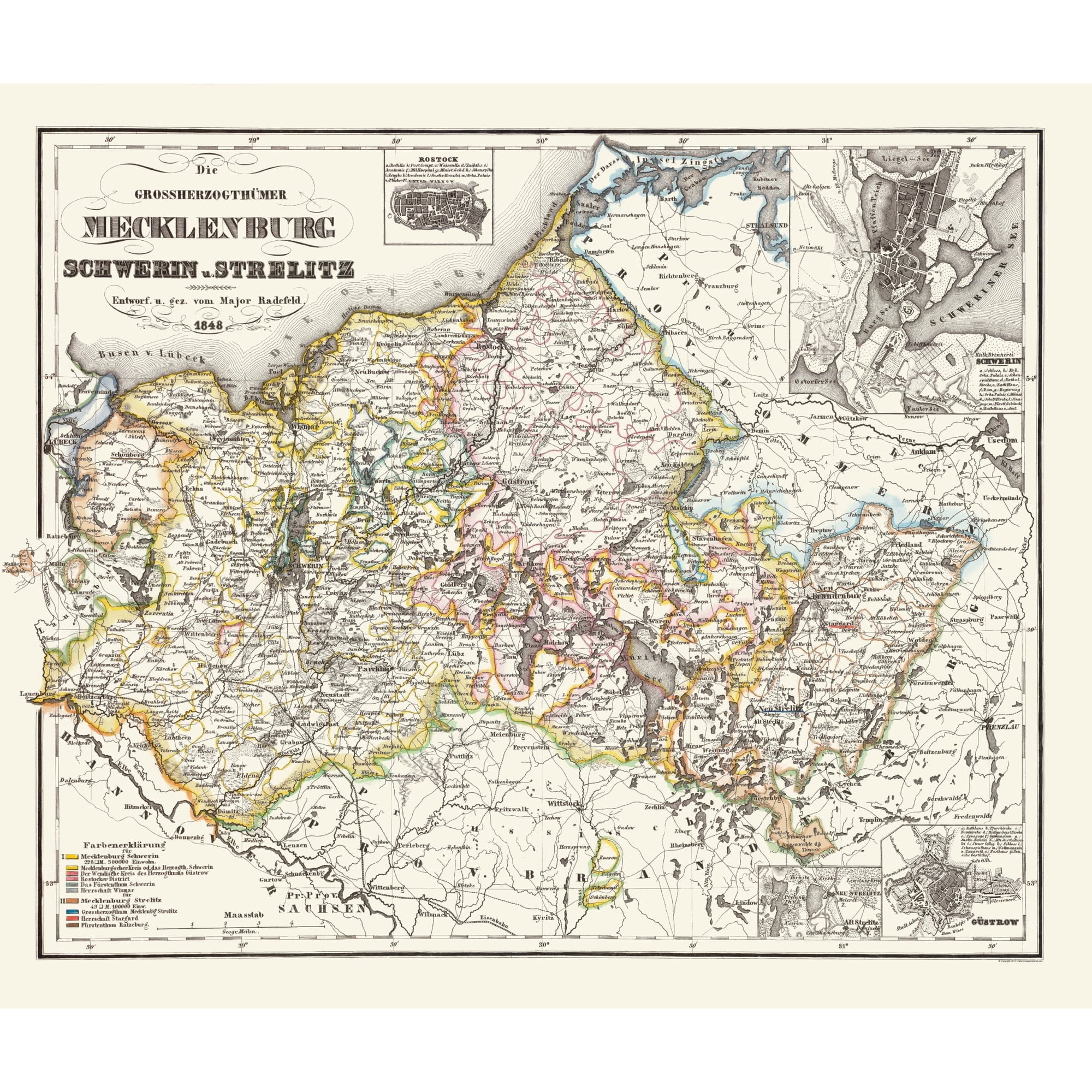Historic Map - Rostock Schwerin Germany - Radefeld 1848 - Vintage Wall Art