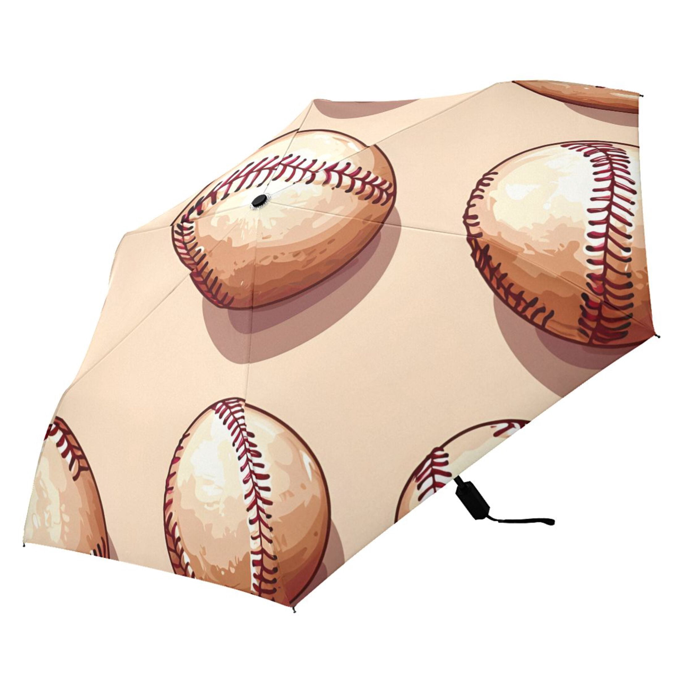 ALAZA Retro Baseballs UPF 50+ Compact Folding Umbrella for Rain Travel Umbrella Packable
