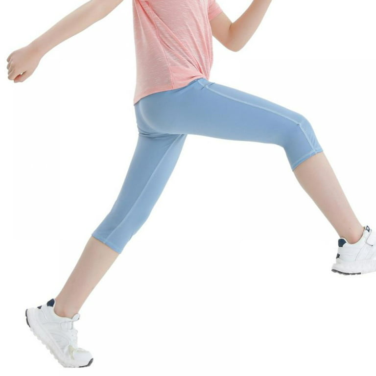 GYRATEDREAM Girls' Active Leggings - 2 Pack Below Knee Length Performance  Yoga Pants with Pocket (Little Girl/Big Girl) 4-13 Years 