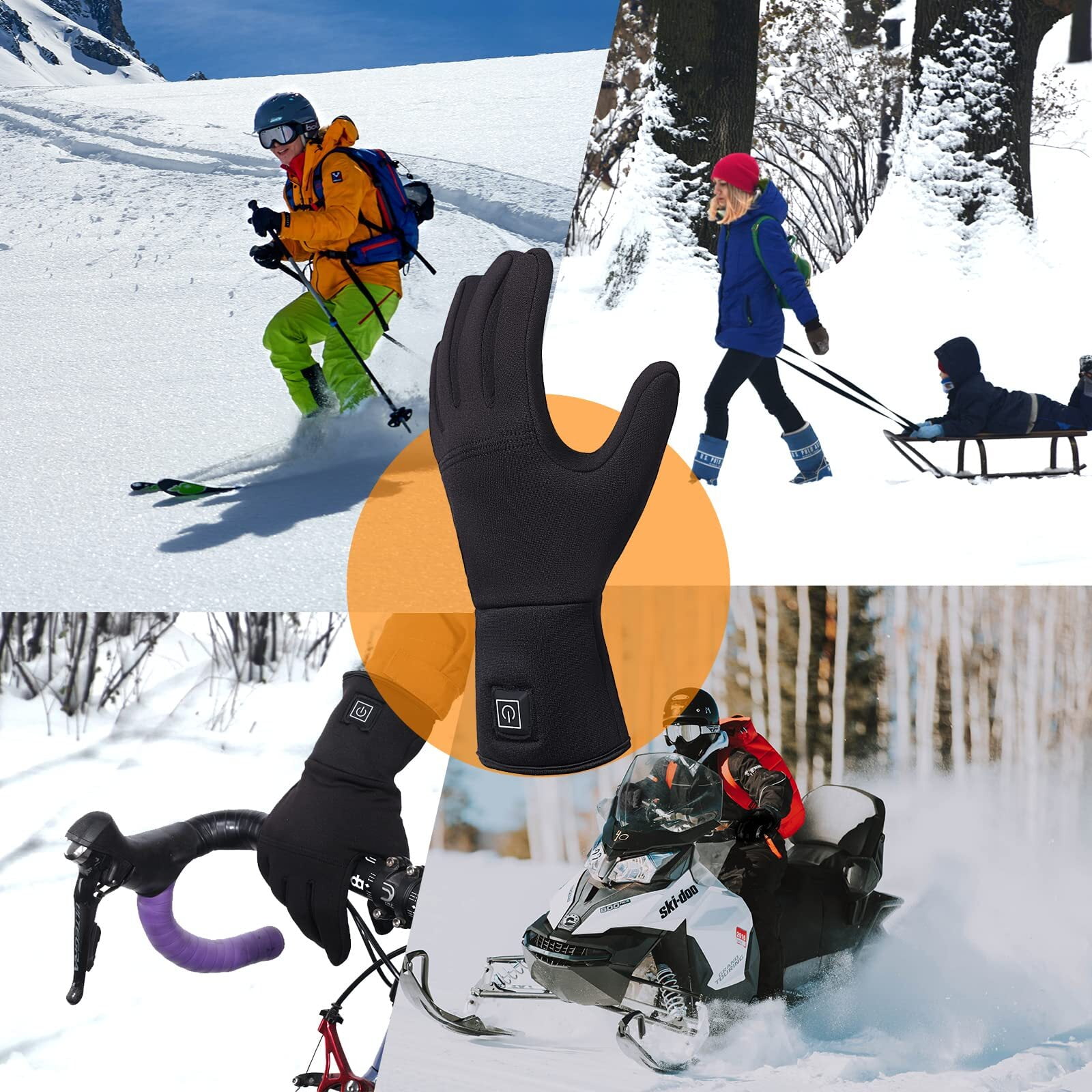 WARMSTOORE Heated Glove Liners for Men Women,  Ski Snowboarding Hiking Cycling Hand Warmers Black XL