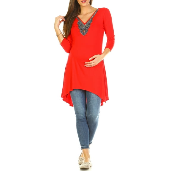 Women's Maternity Beaded Tunic Top - Extended Sizes Available