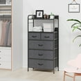 thumbnail image 3 of Homhougo Dresser for Bedroom with 5 Fabric Drawers, Chests of Drawers with Shelf, Organizer Storage Cabinet with Wood Tabletop & Hooks for Entryway, Hallway, Closet, Nursery, Grey, 3 of 13