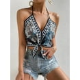 thumbnail image 6 of Women'S Floral Print Backless Halter Top Sleeveless Tie Knot Front - Crop Tops Blue S, 6 of 8