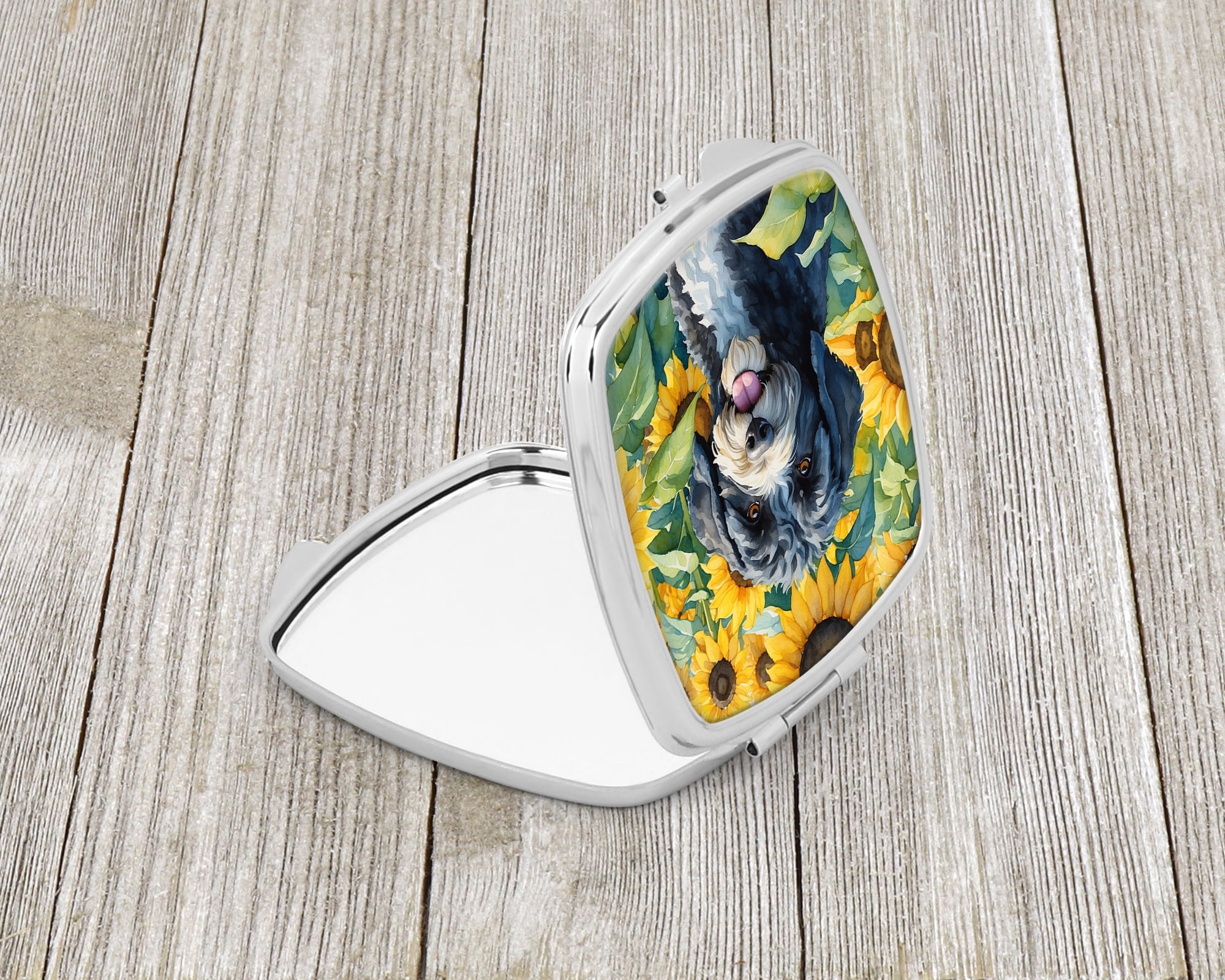 Portuguese Water Dog in Sunflowers Compact Mirror 2.75 in x 3 in
