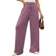 thumbnail image 3 of Pantalones de Pijama Holgados de Punto Suave con Bolsillos y Pernera Acanalada para Mujer con Cordón Ajustable. Rojo Púrpura M, 3 of 10