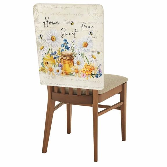 Daisy Honey Chair Back Covers Set of 8, Bee Blue Flower Home Sweet Wildflowers Spring Stretch Dining Chair Back Slipcovers Removable Seat Cover for Kitchen Restaurant Hotel Cafe