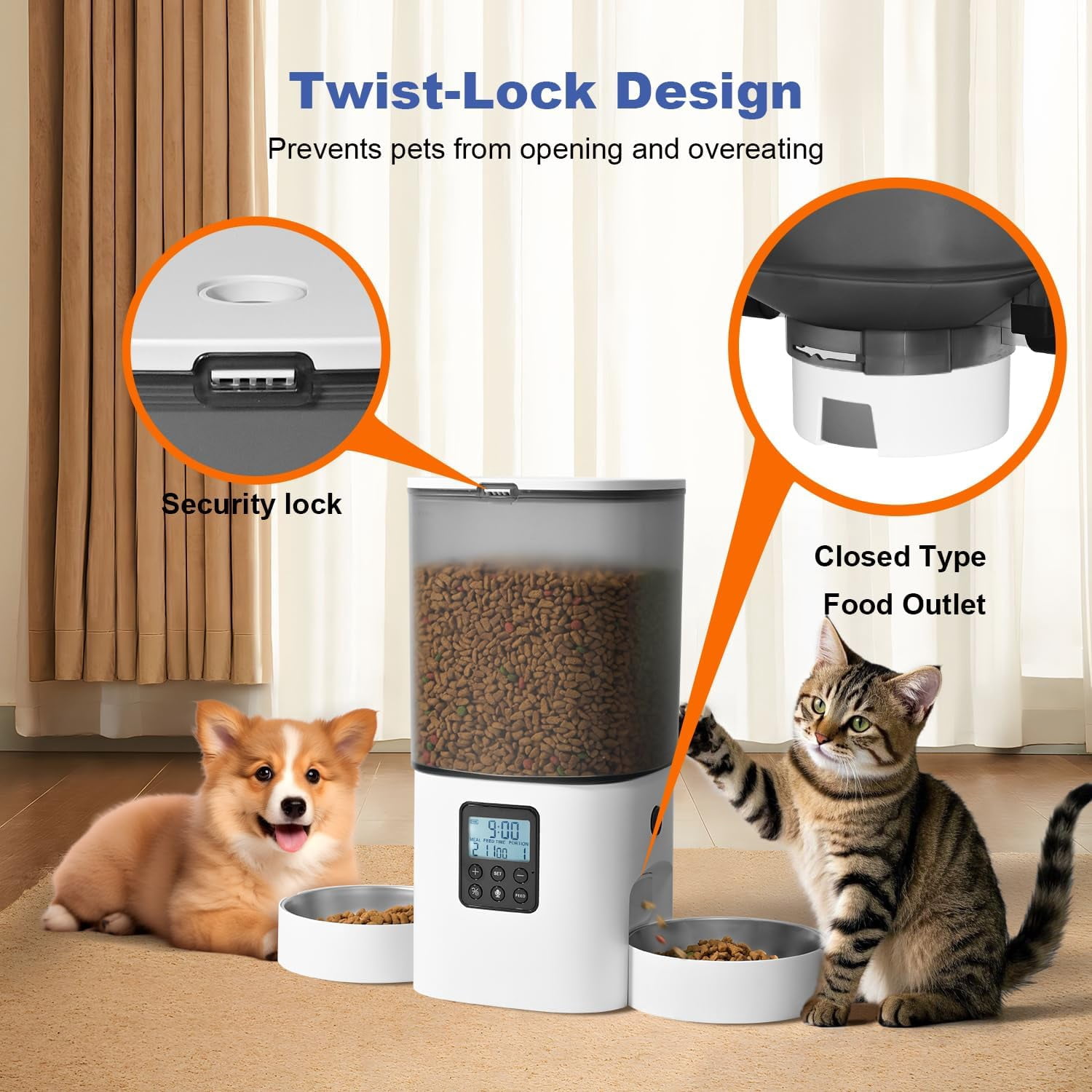 Automatic Cat Feeder 6L with Voice Recorder & Dual Power
