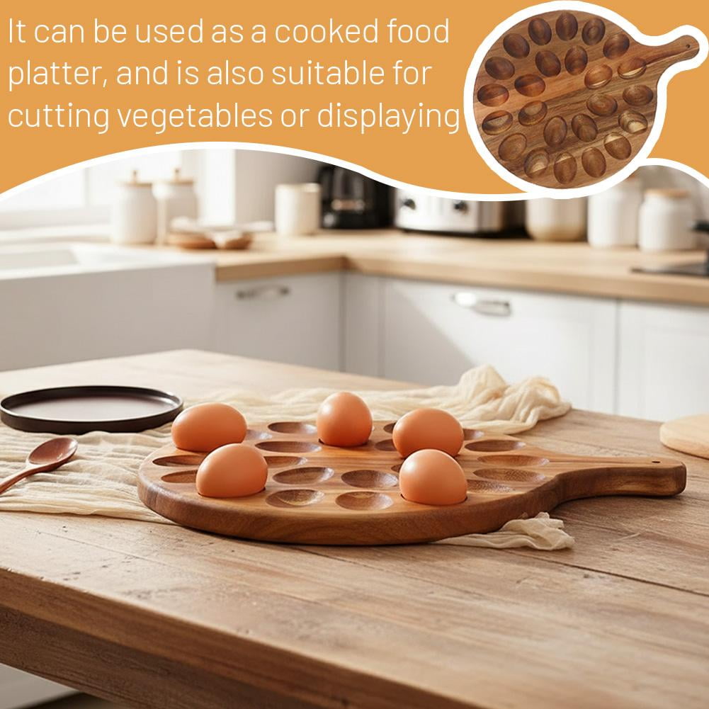 13in Wooden Egg Tray,24 Holes Round Egg Holder Container Charcuterie Board for Kitchen Countertops,easter egg Serving Tray