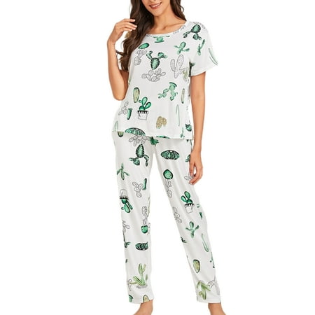 

Cindysus Women Comfy Short Sleeve Nightwear Ladies Casual Homewear Plaid Printed Daily Elastic Waist Soft Sleepwear