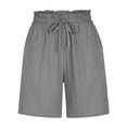 thumbnail image 3 of Hvot&aat Women's High Waisted Drawstring Shorts Solid Cotton Linen Baggy Straight Shorts Lounge Shorts with Pockets, 3 of 7