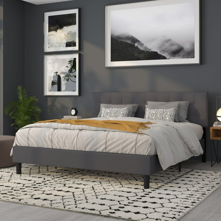 Flash Furniture Bedford Tufted Upholstered King Size Headboard in Dark Gray Fabric