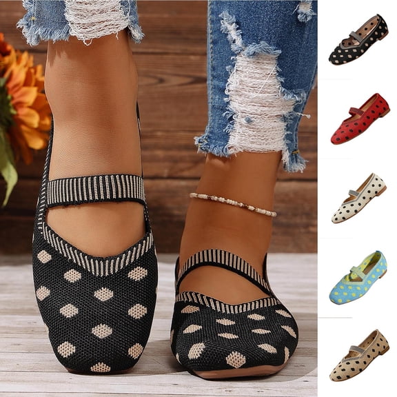 Rvasteizo Womens Stripe Print Shoes Pull-On Flat Breathable Summer Lightweight