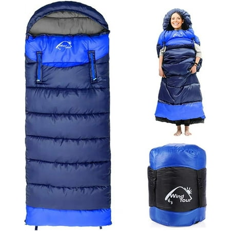 CJC Wearable Sleeping Bag for Adults and Kids Winter Temp Range (5°F to 50°F) Cold Weather Waterproof Sleeping Bag With Zipper for 3-4 Season Camping Climbing Outdoor, Blue Left zipper