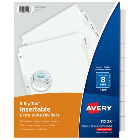 Avery 8 Tab Extra Wide Dividers Insertable Big Tabs 1 Set 11223 Walmart Com Walmart Com