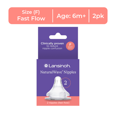 Lansinoh NaturalWave Baby Bottle Nipples, Fast Flow (4L), 2 Count