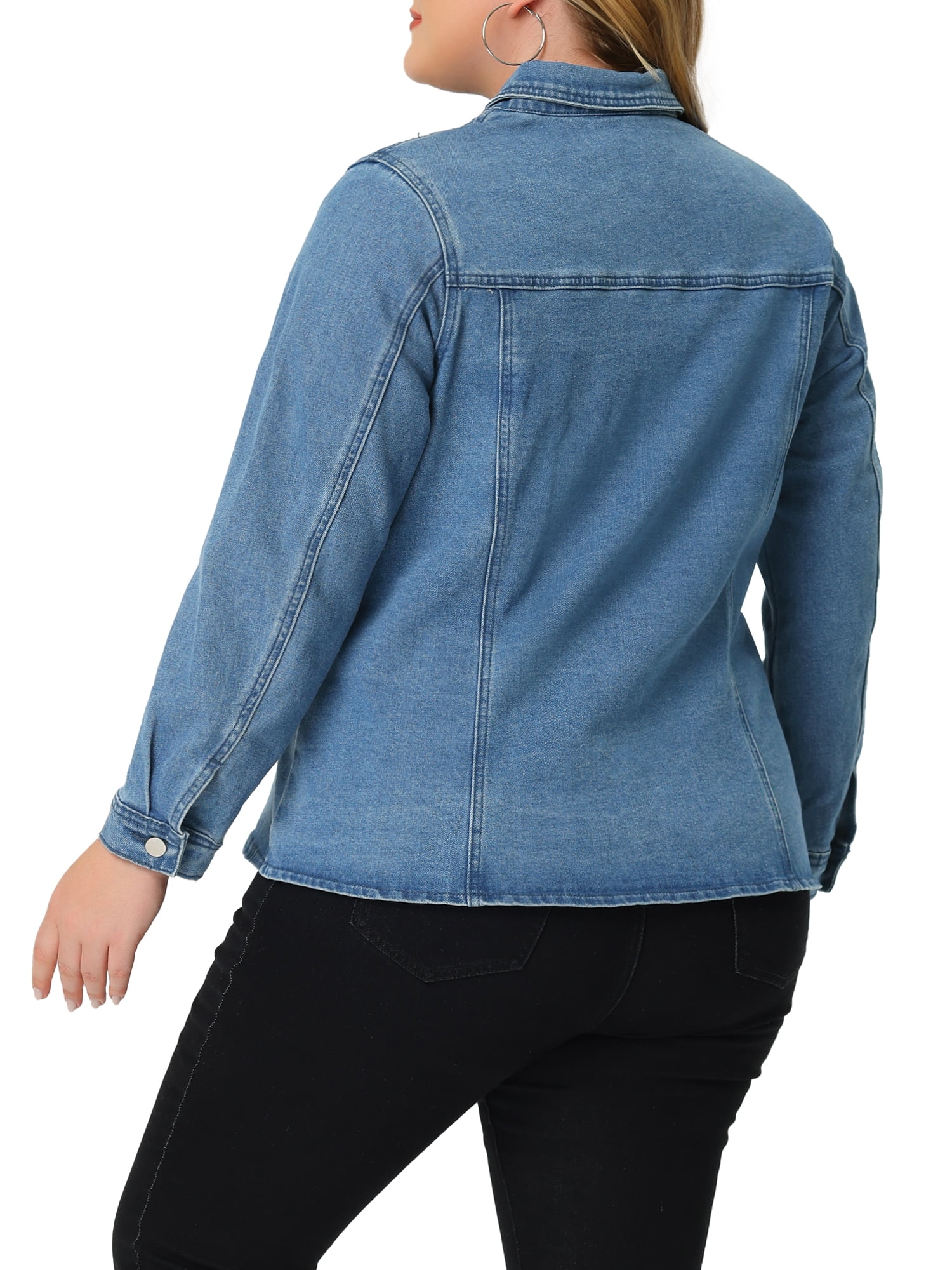 Unique Bargains Plus Size Denim Jackets for Women Classic Button Down Jean Jacket