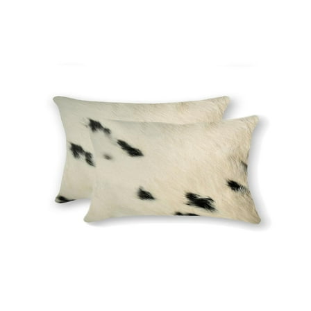 HomeRoots 12" x 20" x 5" White And Black Cowhide  Pillow 2 Pack - 317130
