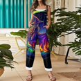 thumbnail image 5 of Women's Halloween Jumpsuits 2026 Spaghetti Strap Linen Rompers Wide Leg Print Overalls with Pockets, 5 of 5