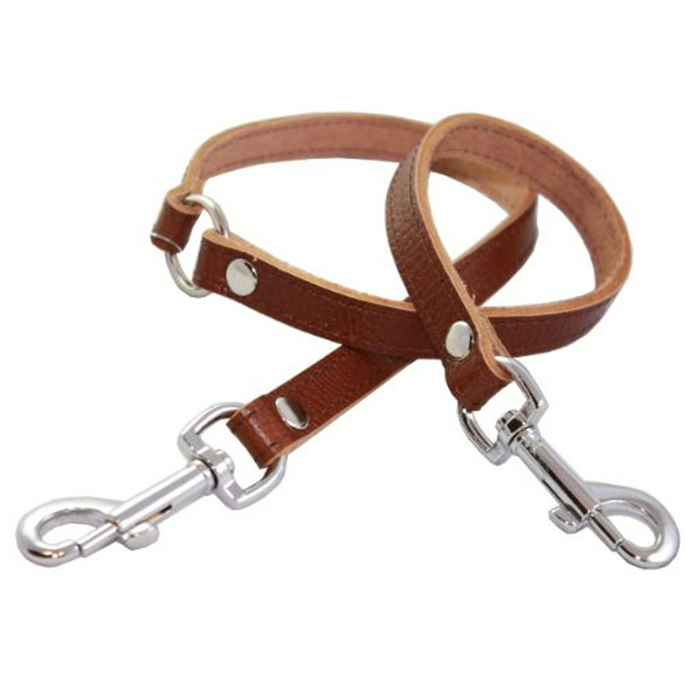 Genuine Leather Double Dog Leash - Two Dog Coupler (Brown, Medium 15" long by 5/8" wide