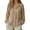 Khaki, variant on Women's Cotton Linen Button Down Shirt, Lightweight Long Sleeve Round Neck Blouse, Beige Summer Sun Cover Up Top