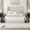 thumbnail image 6 of Breltam Full Size Bed Frame with 4 Storage Drawers, Wingback Tufted Headboard, LED Lights, Beige Velvet Upholstered Platform Bed, No Box Spring Needed, 6 of 9