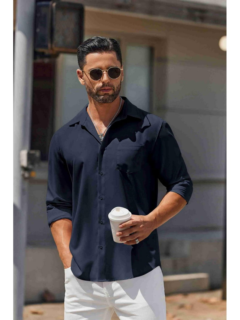 dress shirts designed to be worn untucked Perry Ellis Men's Untucked Slim Fit Total Stretch Banded Collar Shirt in Bright White, Size 2XL, 100% Polyester, Solid Long Sleeves