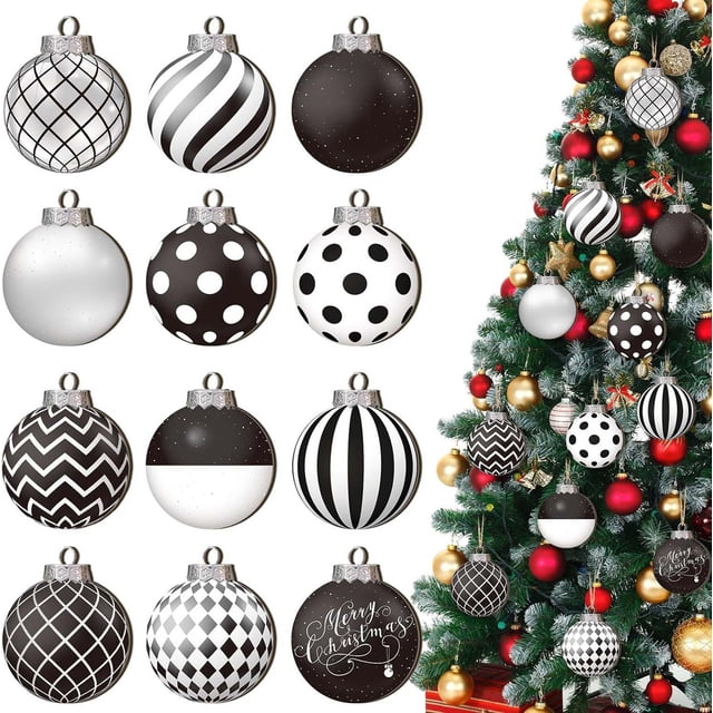 Set de adornos de madera navideñas - bolas colgantes de madera natural de 12 piezas para decoraciones de árboles, colores y patrones variados, decoración rústica para casas navideñas