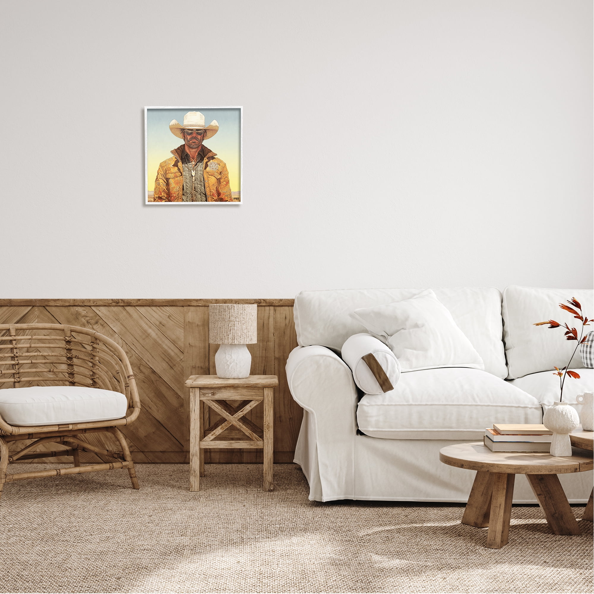 Stupell Industries Cowboy at Sunset Abstract Painting White Framed Art Print Wall Art, 17 x 17