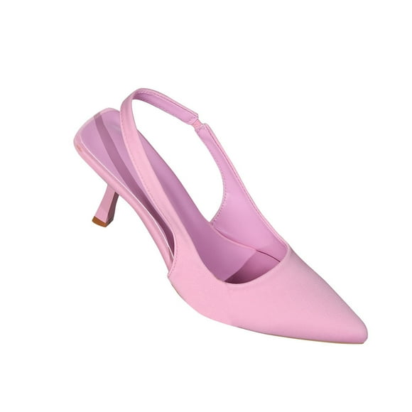 Women High Heeled Shoes Pointy Toe Chunky Heel PU Slingback Ankle Strap Sandals The New Summer Large Size Pointed Soft Leather Bag Head To Match Pink