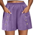 thumbnail image 7 of Zynoxe Shorts for Women with Button Pockets Lightweight Breathable Cotton Linen Shorts Comfort Elastic Waistband Mid-Thigh Wide Leg Shorts Relaxed Loose Fit Solid Color Summer Beach Shorts 3XL, 7 of 7