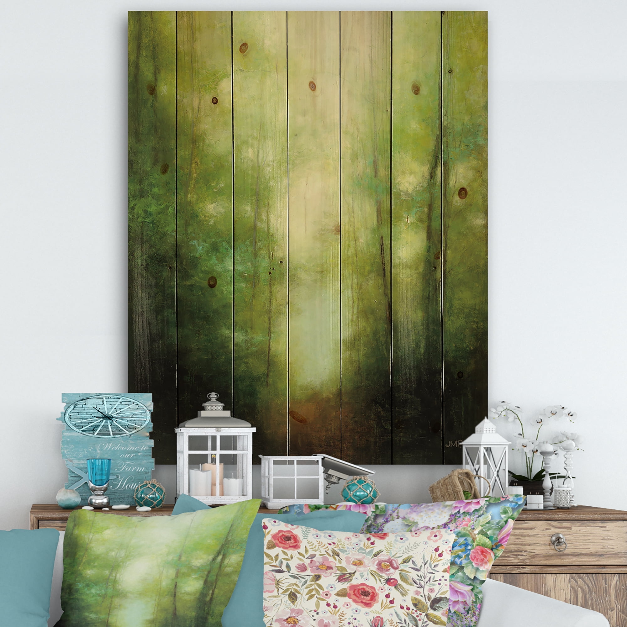 Designart 'Light Into the Clearing Forest' Traditional Landscape Print on Natural Pine Wood