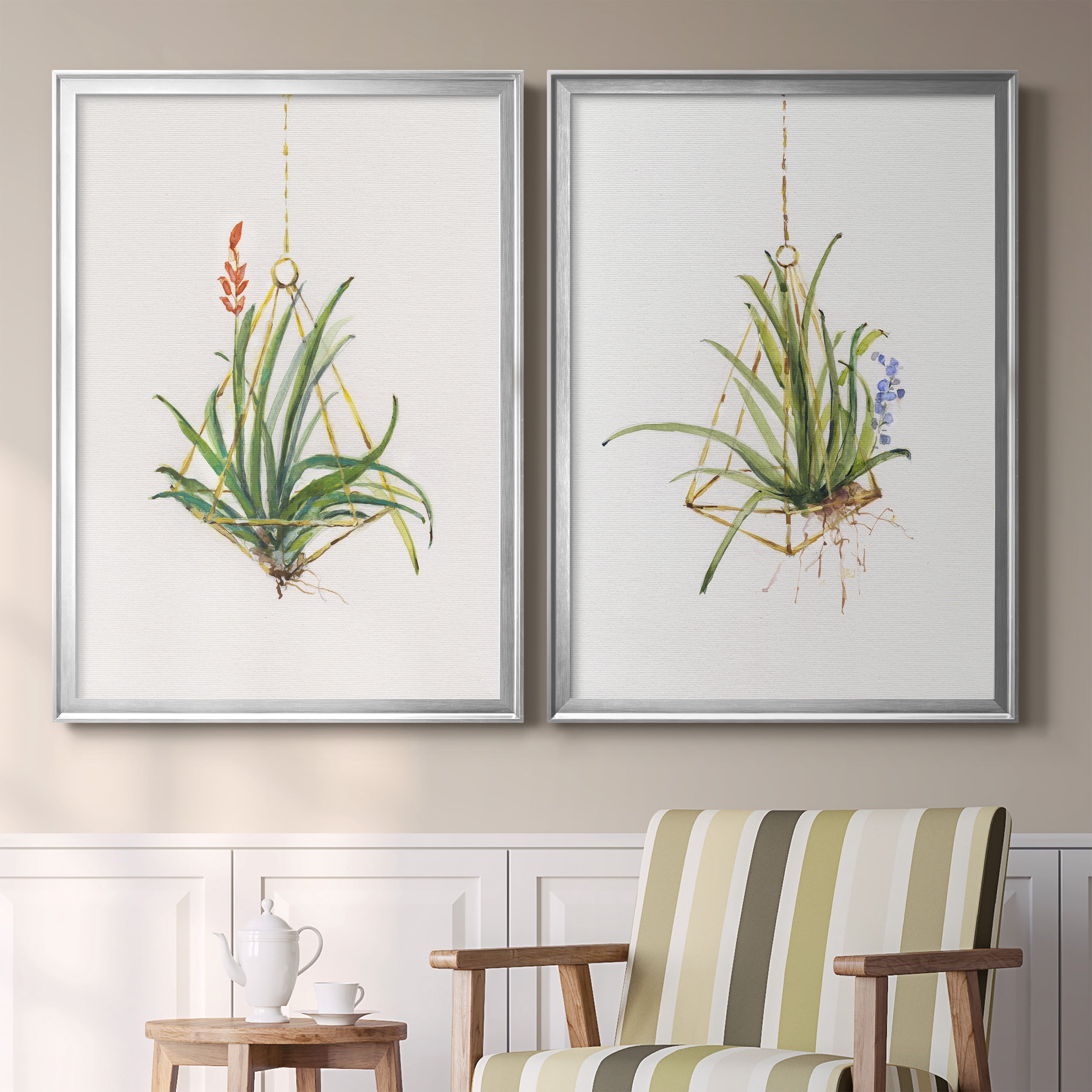 2 Piece Set Gardenaire I Premium Framed Canvas - Ready to Hang - 26.5 x 36.5 Each - Silver Frame