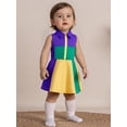 thumbnail image 4 of BemeyourBBs Kids Toddler Baby Girls Mardi Gras Outfits Carnival Clothes Summer A-line Dress Sleeveless Lapel Zip Up Contrast Color Dress, 4 of 8