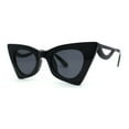 thumbnail image 1 of Wave Arm Squared 80s Geometric Cat Eye Mod Sunglasses All Black, 1 of 4