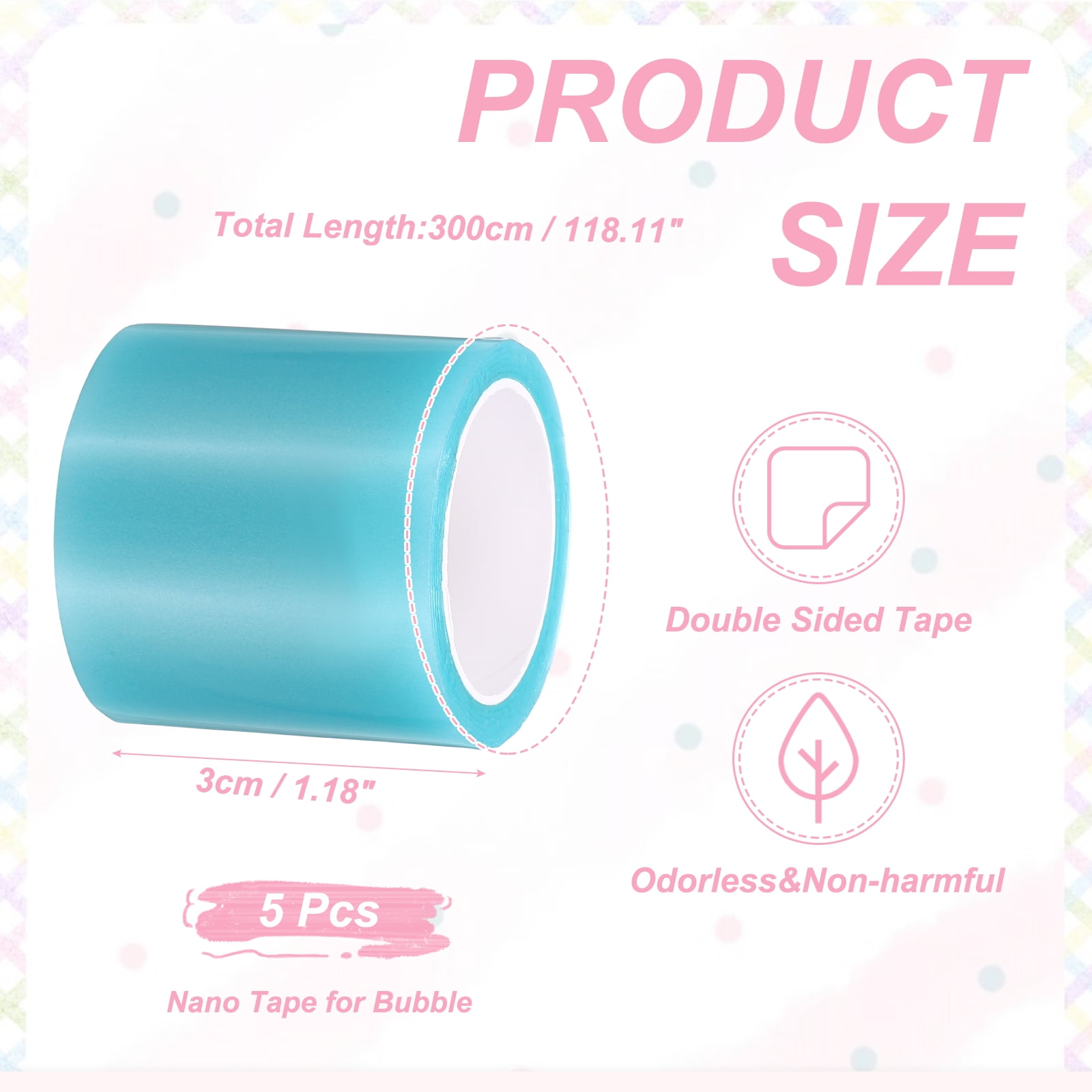 Uxcell Nano Tape 1 x 118 Inch, 5 Pcs Double Sided Nano Bubble Tape, Adhesive DIY Arts Crafts Ball Maker, Blue