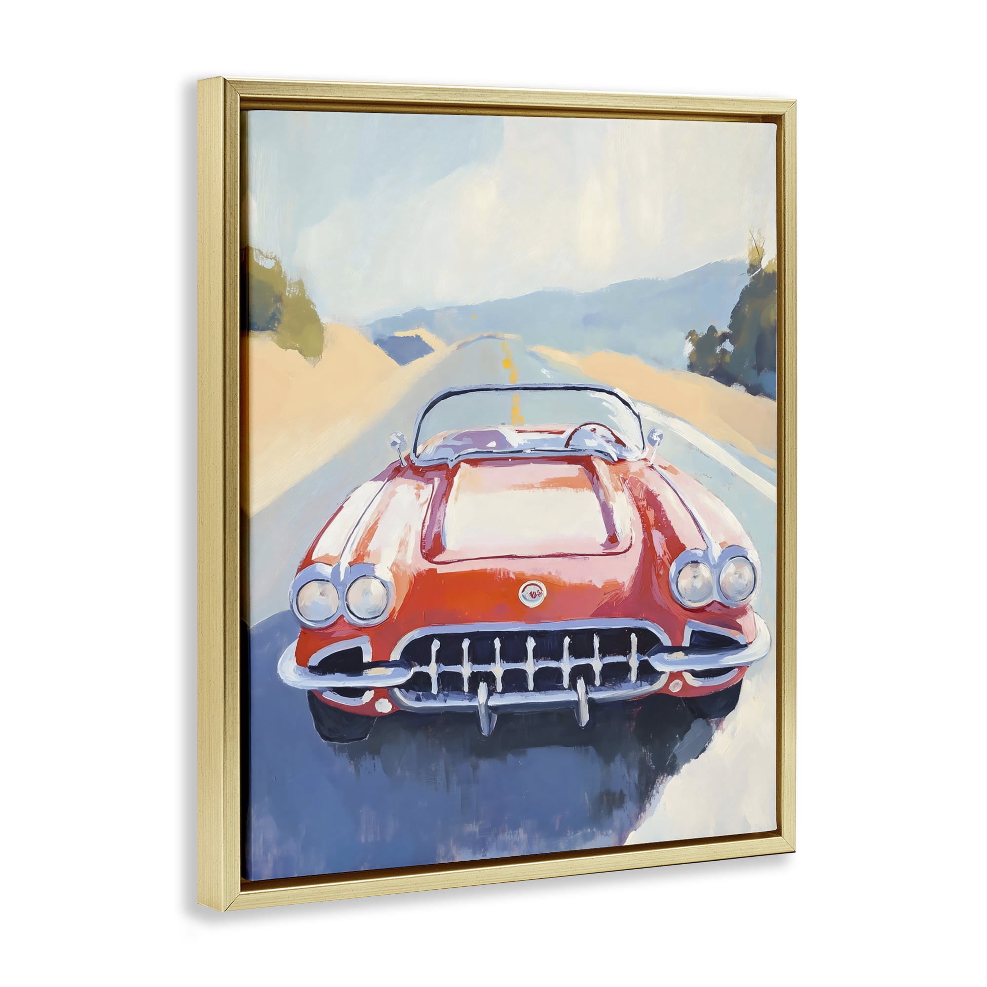 Stupell Industries Red Sports Car on Journey Gold Framed Floater Canvas Wall Art, design by The Prints Vibe