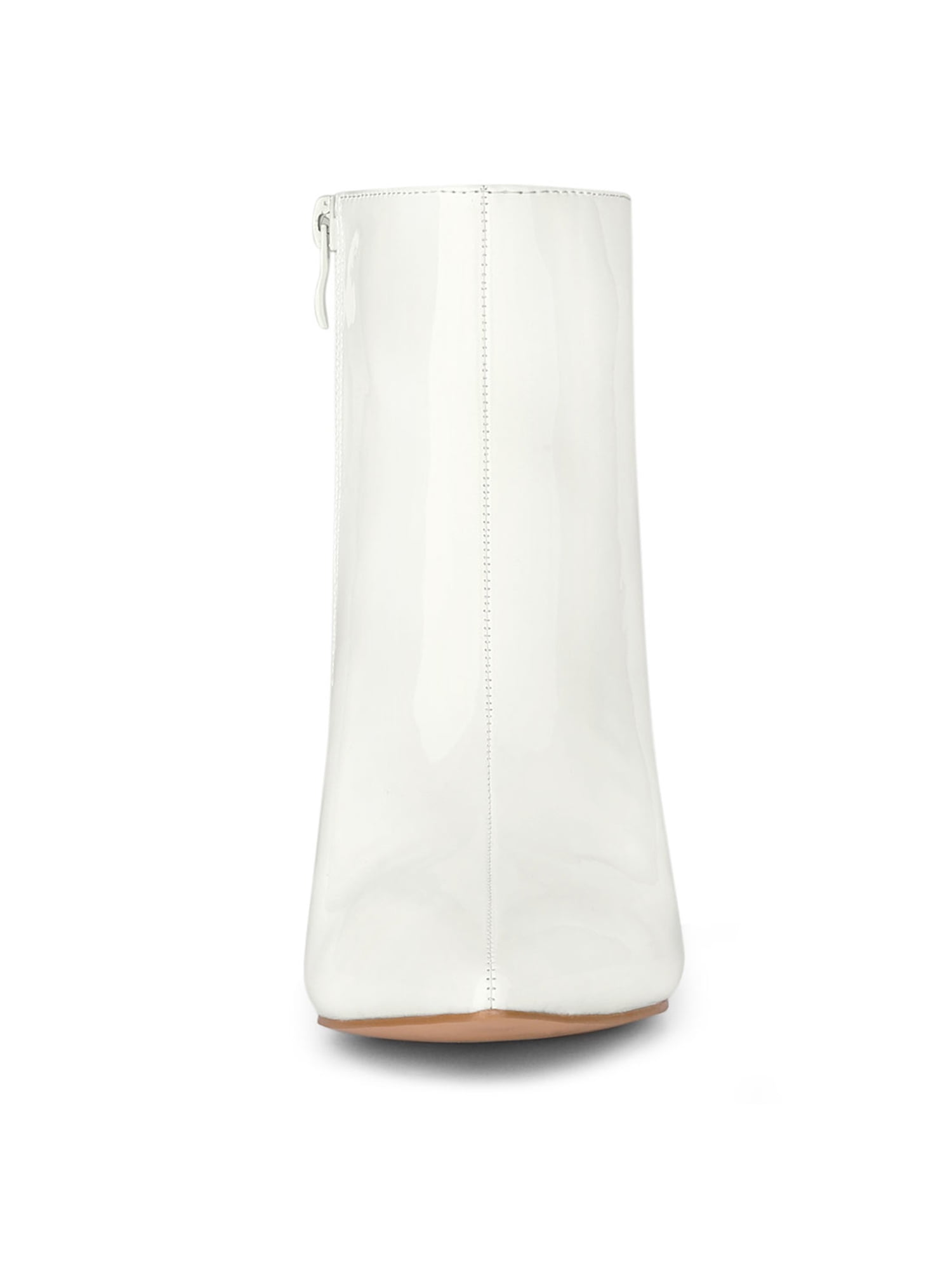Unique Bargains Women's Clear Heel Pointy Toe Chunky Heel Ankle Boots White 9.5