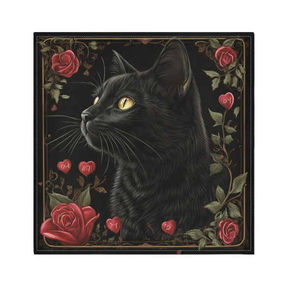 Qxltty Red Rose Black Cat Pattern Napkins 20×20in Perfect for Parties Dinners Weddings Cocktail Housewarming Cloth Napkins Set of 6