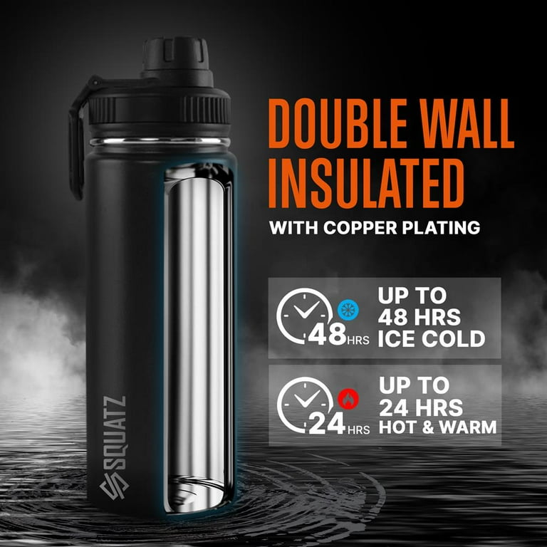 SQUATZ Neptune Series 40 Oz Steel Water Bottle - Vacuum Insulated, Leak Proof With Handle & 3 Lids