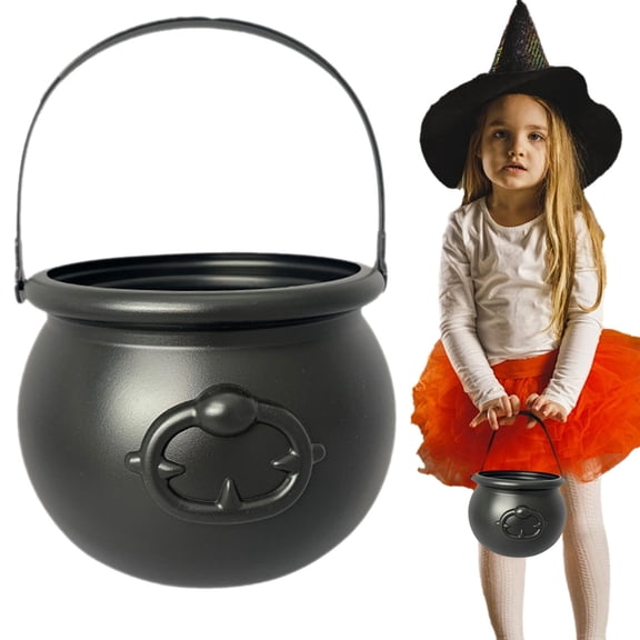 Food Storage Containers,7.5" Halloween Plastic Cauldron Black Candy Bowl Large Witch Cauldron Pot Bucket For Halloween Decorations Holder Centerpiece