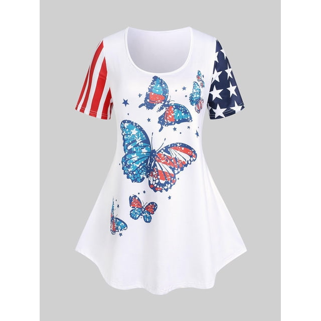 Camiseta Talla Extra Estampado Bandera Americana Curvo Mariposa Rosegal Camisetas tallas grandes