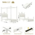 thumbnail image 6 of Hiphuta Twin Size Crown Canopy Bed with Power Outlet & LED, Upholstered Princess Beds with 4 Removable Posts, Twin Bed Frame, White, 6 of 9