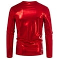 thumbnail image 4 of LNWUY Mens Solid Fashion Shirts Tunic Tops Metallic Shiny Wet Look T-Shirt Patent Leather Hip Hop Nightclub Party Blouse Red L, 4 of 8